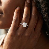 White gold Radiant Solitaire Prong Set Diamond Engagement Ring with Pave Band_8