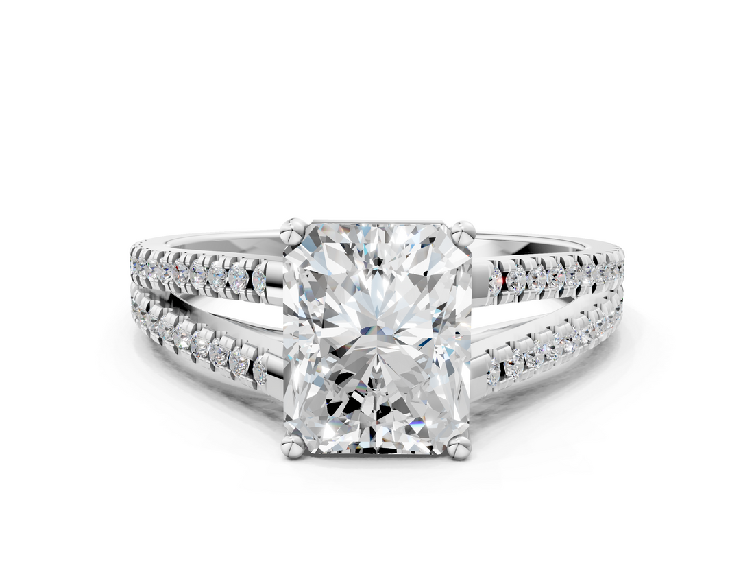 White gold Radiant Solitaire Split Shank Pavé Diamond Engagement Ring_324