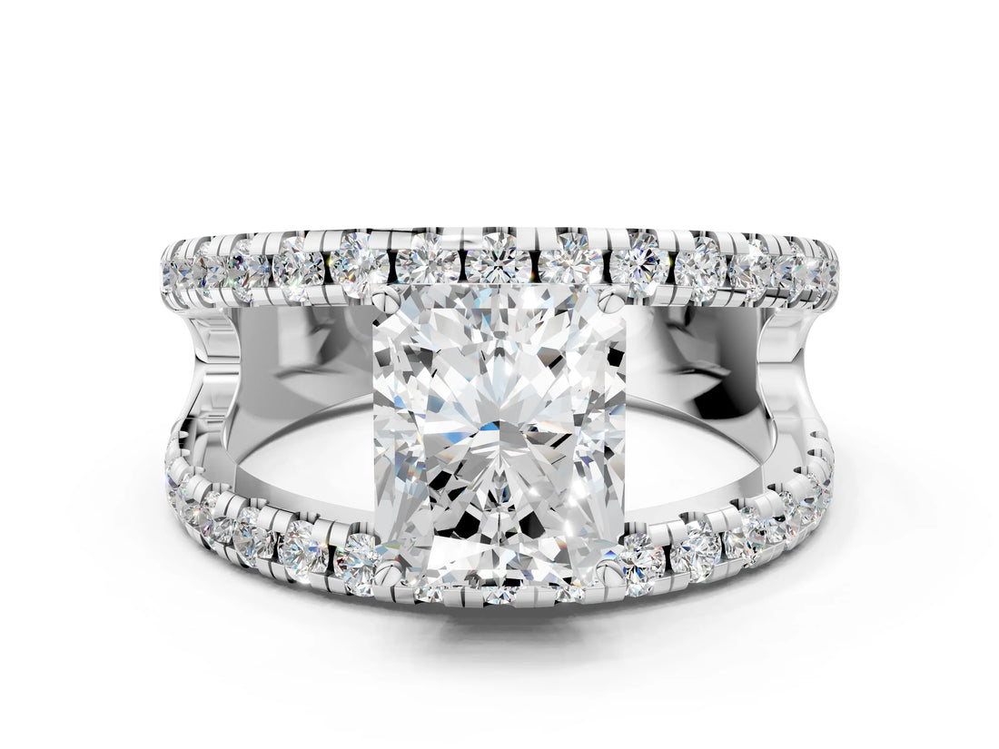 White gold Radiant Solitaire Split Shank Pave Diamond Ring_49