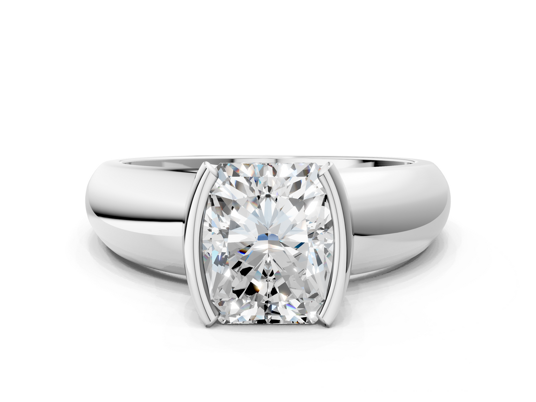 White gold Radiant Solitaire Tension Set Diamond Ring with Wide Band_37
