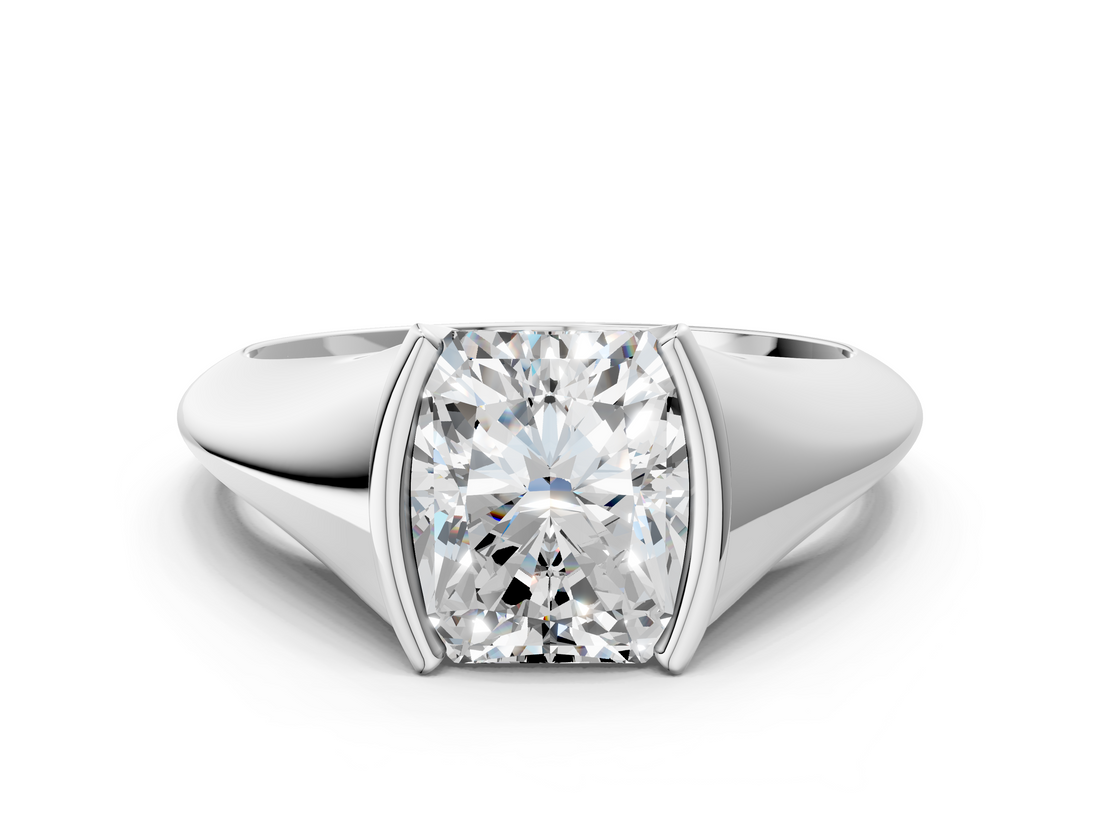 Silver 1.53 Carat F VVS2 Radiant Solitaire Tension Set Diamond Ring