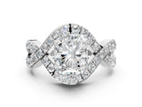 White gold Radiant Solitaire Twist Band Pavé Diamond Engagement Ring_68