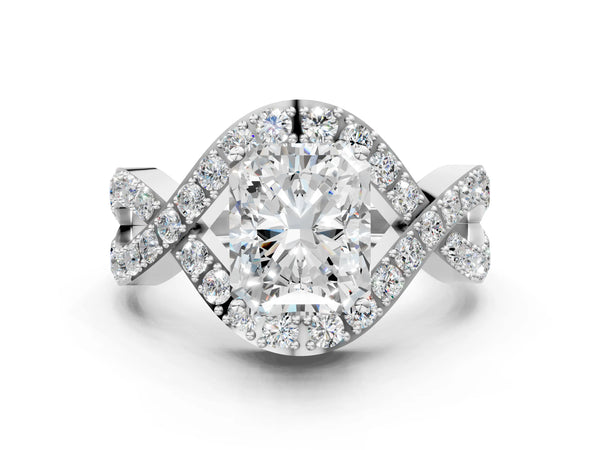 Platinum Radiant Cut Infinity Twist Engagement Ring Setting with Pave Ribbons