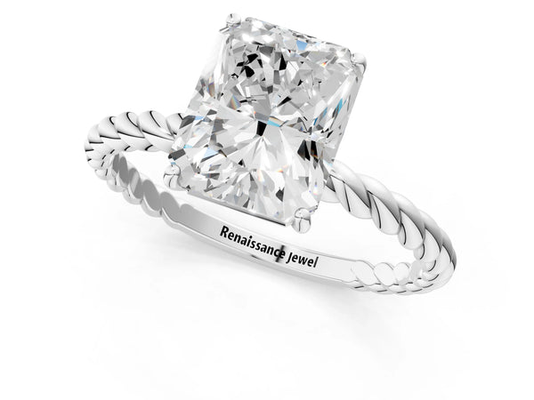 White Gold Radiant Cut Solitaire Engagement Ring Setting with Twisted Rope Band