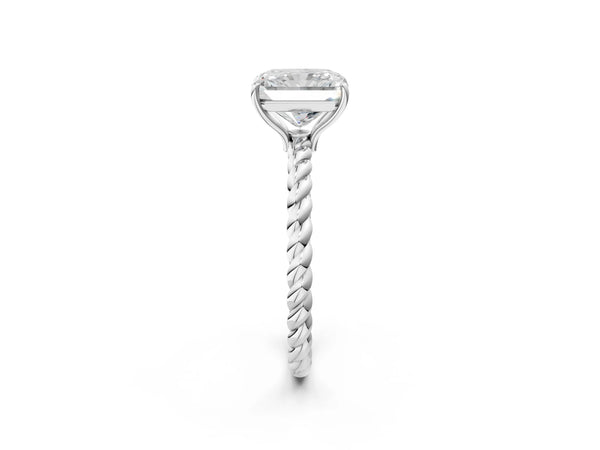White Gold Radiant Cut Solitaire Engagement Ring Setting with Twisted Rope Band