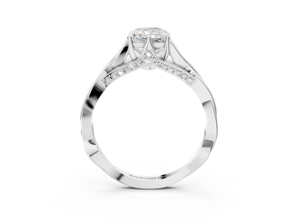 White Gold Radiant Cut Twisted Solitaire Engagement Ring Setting with Pave Shoulders and Gallery