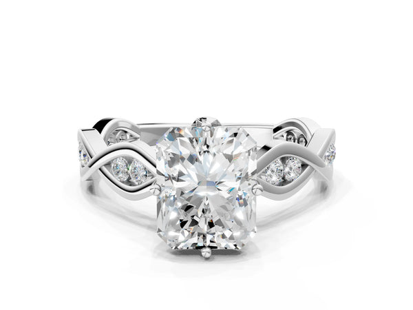 White gold Radiant Solitaire Twist Band with Leaf Prong Setting
