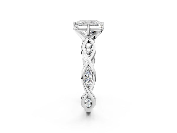 White gold Radiant Solitaire Twist Band with Leaf Prong Setting