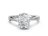 White gold Radiant Solitaire Twist Band with Pavé Diamonds and Four-Prong Setting_57