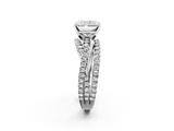 White gold Radiant Solitaire Twist Band with Pavé Setting and Four-Prong Setting_149