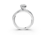 White gold Radiant Solitaire Twist Band with Pavé Setting and Four-Prong Setting_150