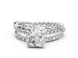 White gold Radiant Solitaire Twist Band with Pavé Setting and Four-Prong Setting_157