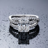 White gold Radiant Solitaire Twist Band with Pavé Setting and Four-Prong Setting_16