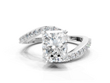 White gold Radiant Solitaire Twist Band with Pave Set Diamonds and Four-Prong Setting_158