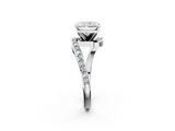 White gold Radiant Solitaire Twist Band with Pave Set Diamonds and Four-Prong Setting_158