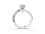 White gold Radiant Solitaire Twist Band with Pave Set Diamonds and Four-Prong Setting_161