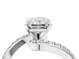 White gold Radiant Solitaire Twist Band with Pave Set Diamonds and Four-Prong Setting_162