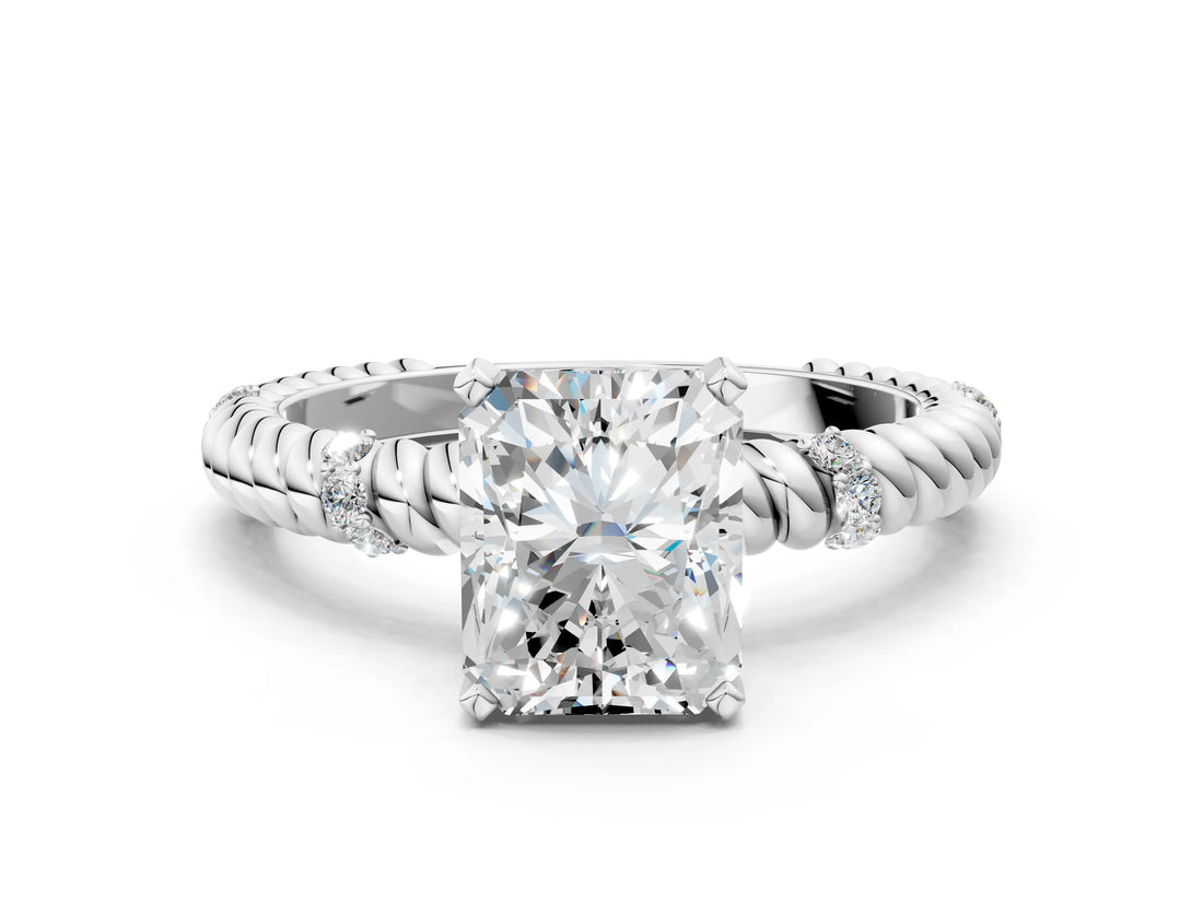 White gold Radiant Solitaire Twisted Band Prong Set Engagement Ring_83