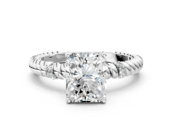 White gold Radiant Solitaire Twisted Band Prong Set Engagement Ring