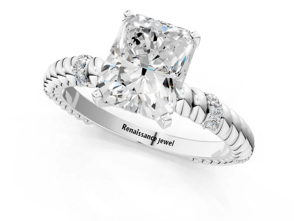 White gold Radiant Solitaire Twisted Band Prong Set Engagement Ring