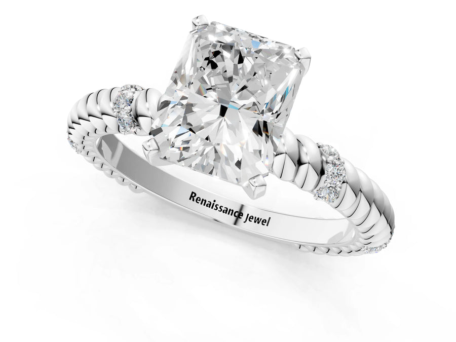 White gold Radiant Solitaire Twisted Band Prong Set Engagement Ring