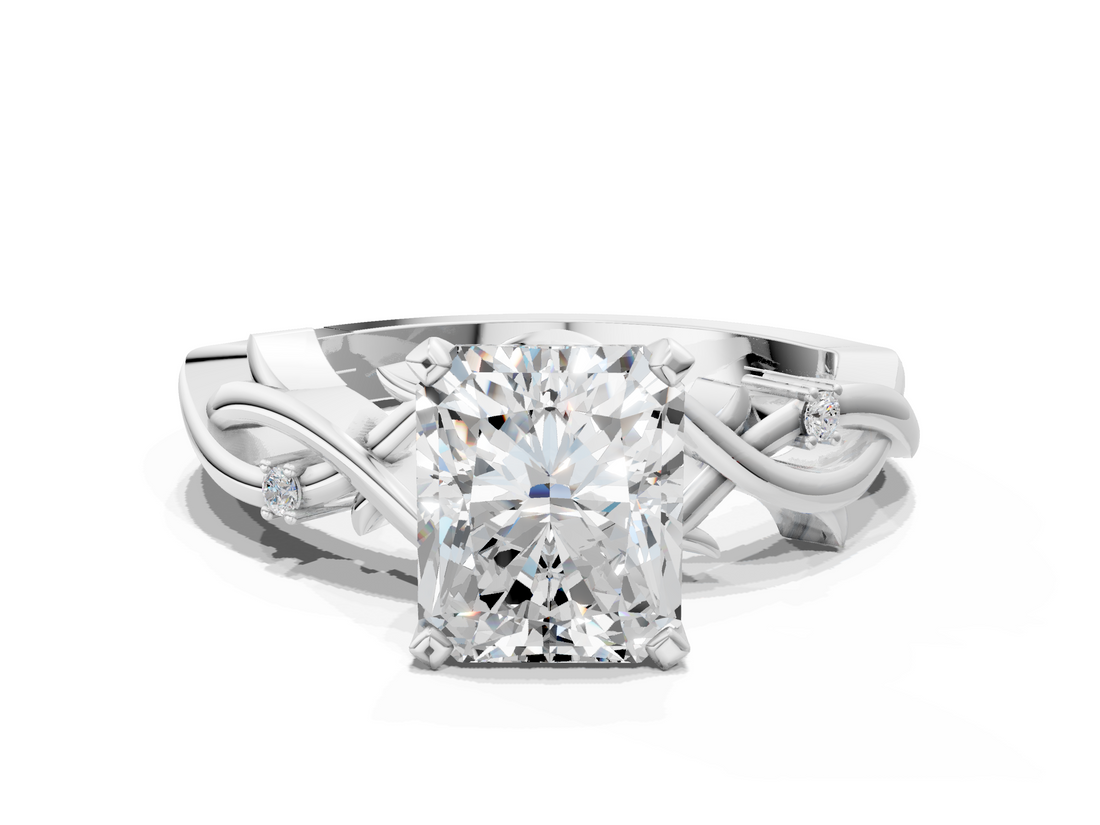 White gold Radiant Solitaire Twisted Band Prong Setting Ring_282