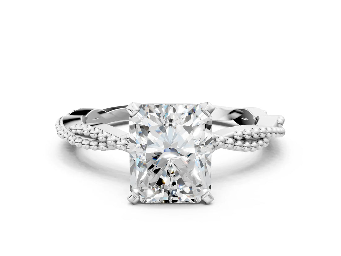 White gold Radiant Solitaire Twisted Band with Bead Prong Setting_425
