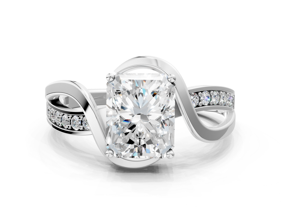 White gold Radiant Solitaire Twisted Band with Prong Setting_50