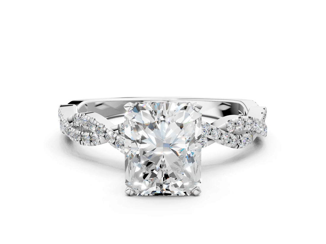 White gold Radiant Solitaire Twisted Pave Band with Four-Prong Setting_38