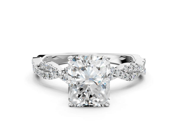 White gold Radiant Solitaire Twisted Pave Band with Four-Prong Setting