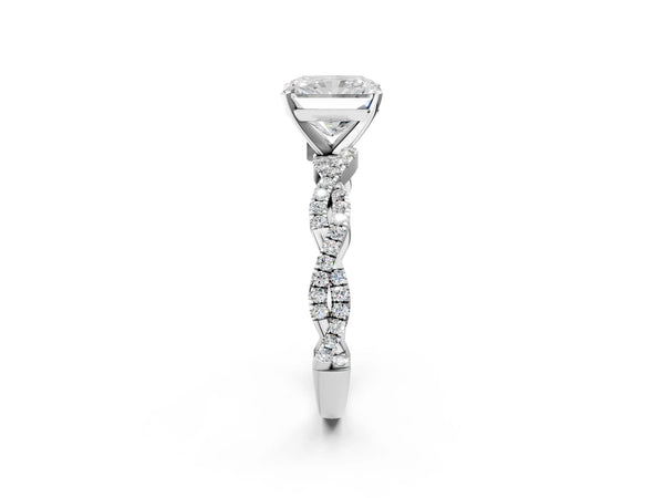 White gold Radiant Solitaire Twisted Pave Band with Four-Prong Setting
