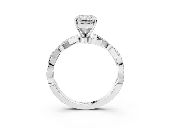 White gold Radiant Solitaire Twisted Pave Band with Four-Prong Setting