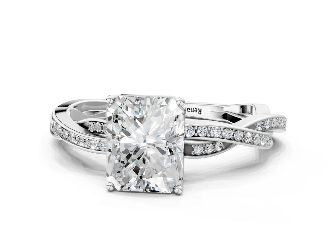 White gold Radiant Solitaire Twisted Pave Diamond Ring with Four-Prong Setting_90