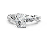 White gold Radiant Solitaire Twisted Pave Diamond Ring with Four-Prong Setting_90
