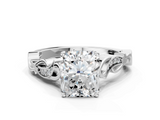 White gold Radiant Solitaire Vine Band with Milgrain Prong Setting_24
