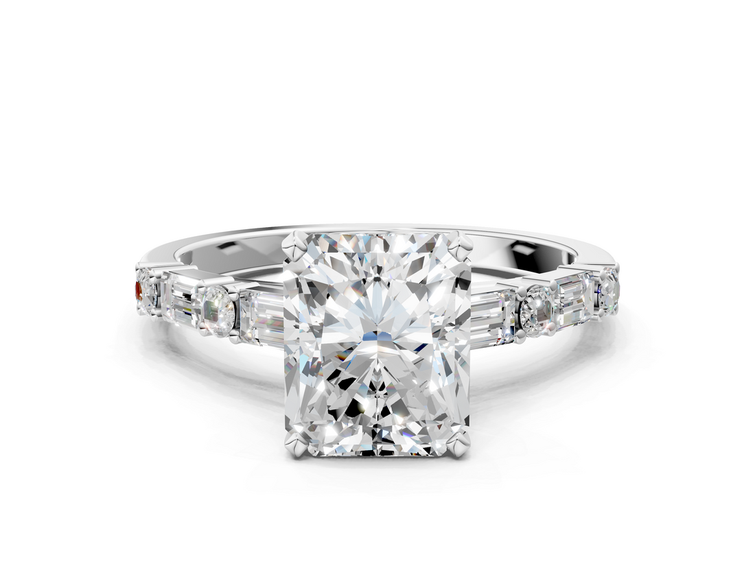 White gold Radiant Solitaire with Side Baguettes and Channel Set Band_90