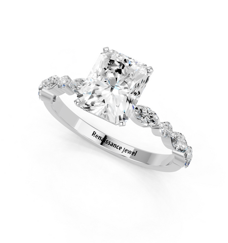 White gold Radiant Solitaire with Side Stones on a Pavé Band and Four-Prong Setting_49