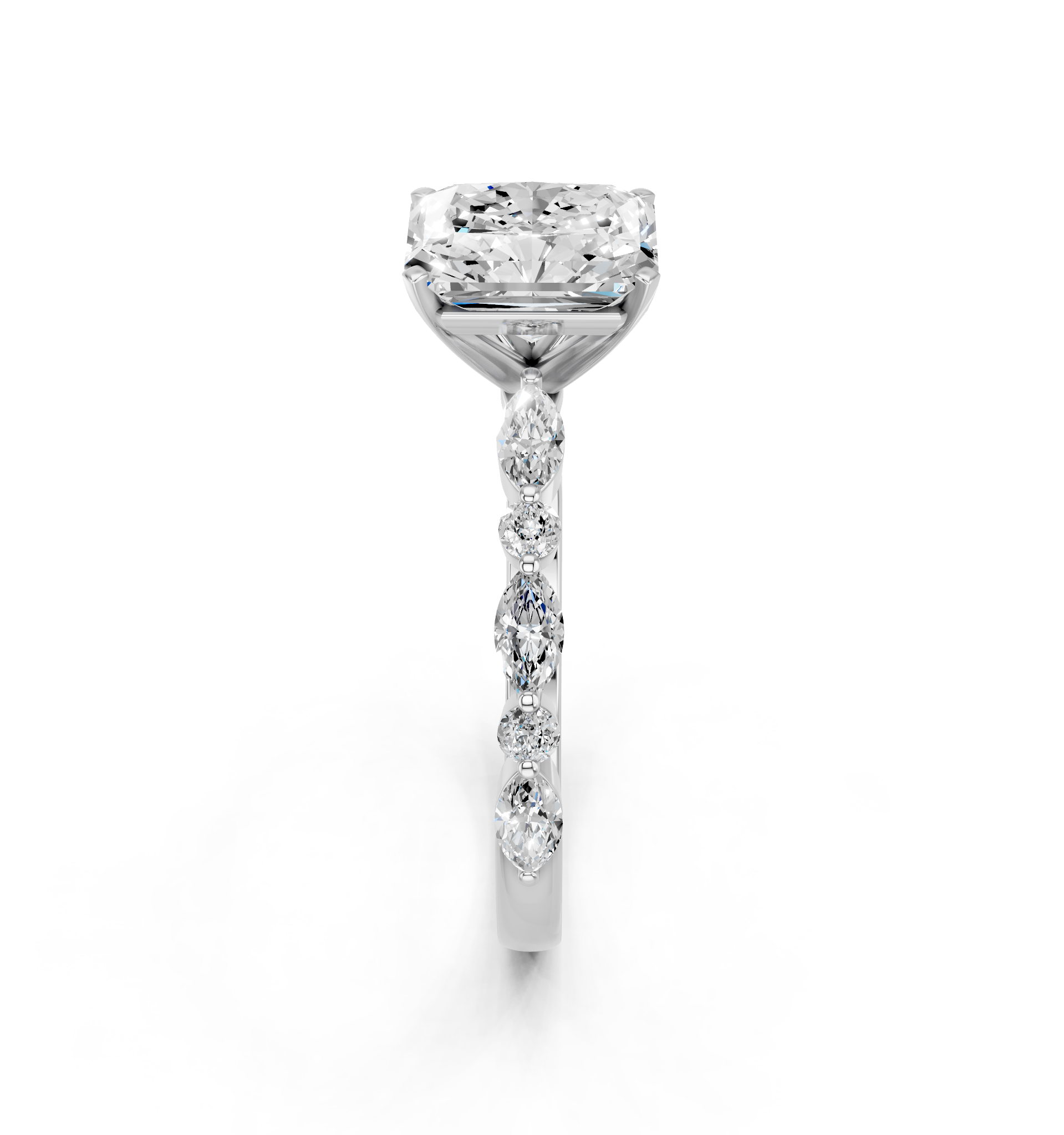 White gold Radiant Solitaire with Side Stones on a Pavé Band and Four-Prong Setting_50