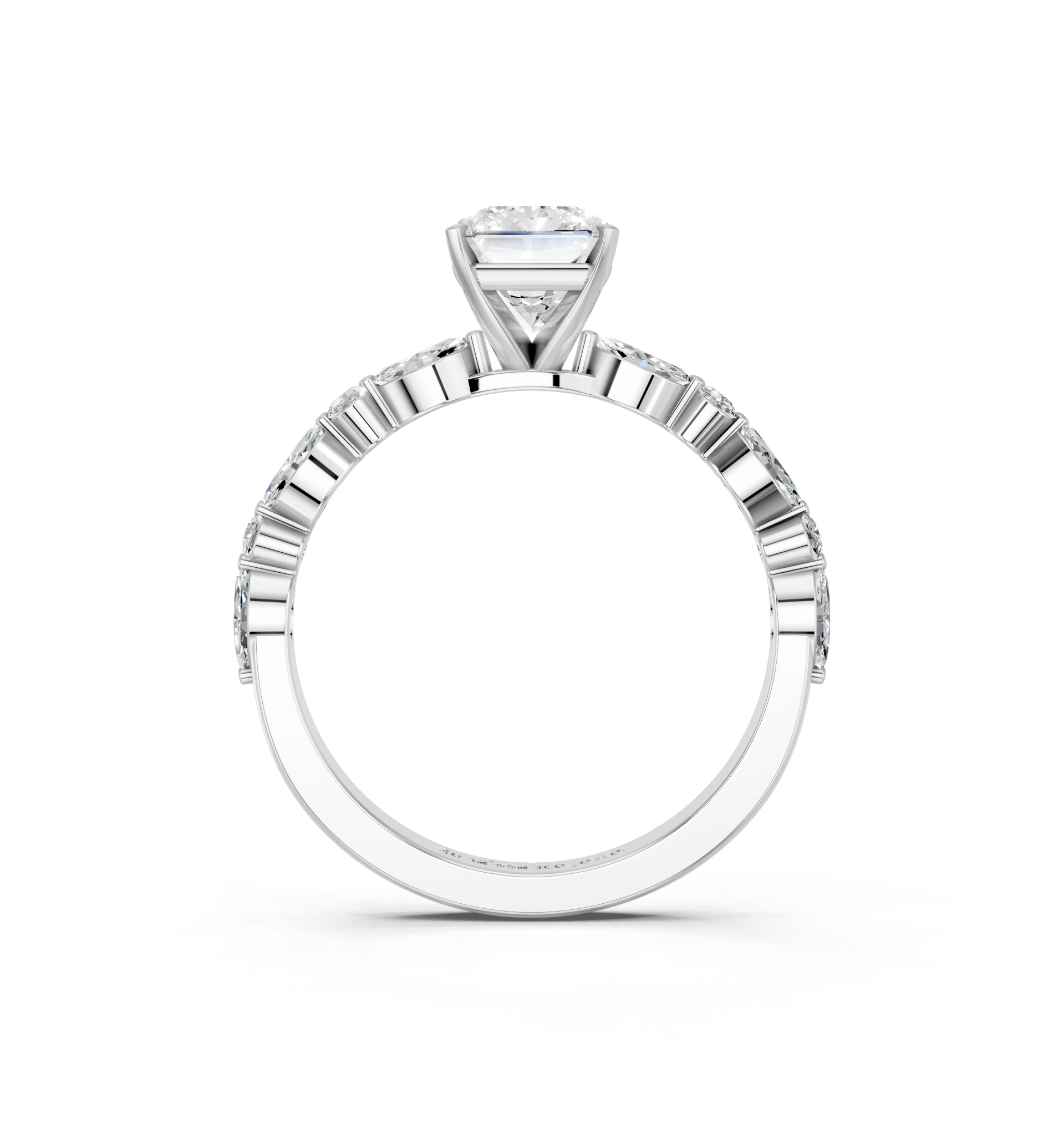 White gold Radiant Solitaire with Side Stones on a Pavé Band and Four-Prong Setting_51