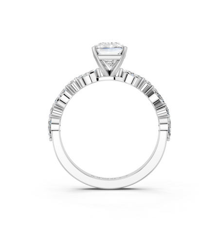 White gold Radiant Solitaire with Side Stones on a Pavé Band and Four-Prong Setting_51
