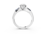 White gold Radiant Solitaire with Tapered Baguette Side Stones on a Classic Band with Four-Prong Setting_171