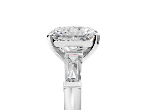 White gold Radiant Solitaire with Tapered Baguette Side Stones on a Classic Band with Four-Prong Setting_173