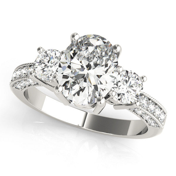 White gold Radiant Three-Stone Diamond Ring with Pavé Band and Four-Prong Setting 1