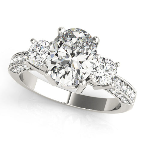 White gold Radiant Three-Stone Diamond Ring with Pavé Band and Four-Prong Setting 1