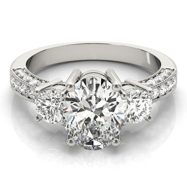 White gold Radiant Three-Stone Diamond Ring with Pavé Band and Four-Prong Setting 2