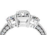 White gold Radiant Three-Stone Diamond Ring with Pavé Band and Four-Prong Setting_10