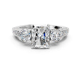 White gold Radiant Three-Stone Diamond Ring with Pavé Band and Four-Prong Setting_6