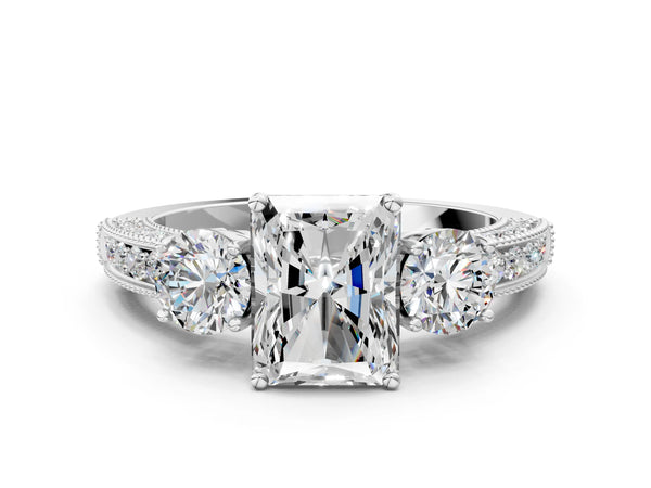 Platinum Radiant Cut Graduated Three Stone Engagement Ring Setting