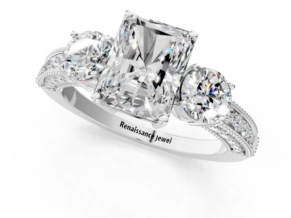 Platinum Radiant Cut Graduated Three Stone Engagement Ring Setting
