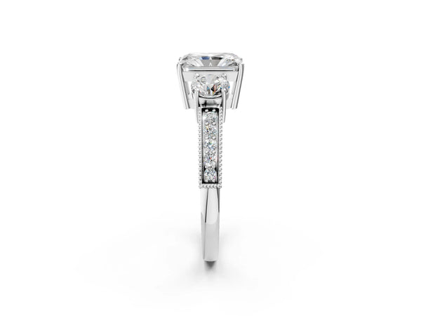 Platinum Radiant Cut Graduated Three Stone Engagement Ring Setting